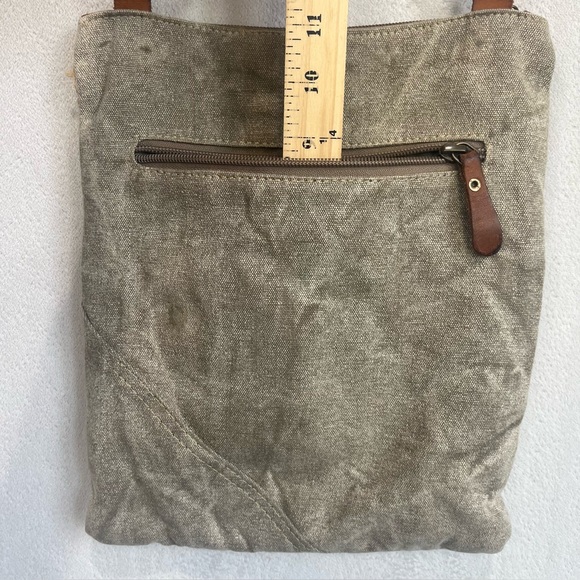 Myra Bag Boho Mixed Media Cotton Leather Canvas Burlap Patchwork Shoulder Bag - Picture 15 of 16